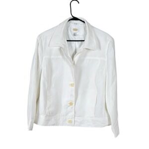 Talbots Women Irish Linen Jacket Blazer Size 18 Career Minimalist Coastal White